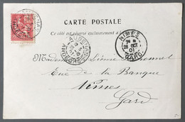 France N°112 Sur CPA - TAD AUBENAS 25.10.1901 Pour Nimes - (C1053) - 1877-1920: Période Semi Moderne