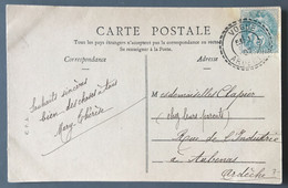 France N°111 Sur CPA - TAD Perlé VOGUE 1.1.1907 Pour Aubenas - Ardèche - (C1092) - 1801-1848: Précurseurs XIX