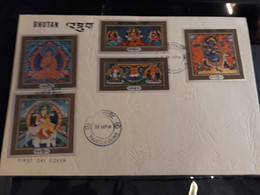 BHUTAN 1969 RELIGIOUS THANKA PAINTINGS BUDHA - SILK CLOTH Unique 5v Stamps Set On FDC, As Per Scan - Bhoutan