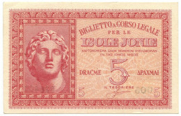 5 DRACME OCCUPAZIONE ITALIANA DELLA GRECIA ISOLE JONIE APRILE 1942 SUP+ - Altri & Non Classificati