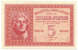 5 DRACME OCCUPAZIONE ITALIANA DELLA GRECIA ISOLE JONIE APRILE 1942 SUP+ - Altri & Non Classificati