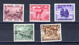 Congo Belge 1939, Jardin Zoologique De Léopoldville,  209 / 213**, (Scott 327 / 331), Cote 40 €, - 1923-44: Nuevos