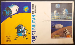 BHUTAN 1969 Manned Apollo 11 3-D Stamps On Official FDC, As Per Scan - Bhoutan