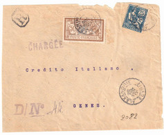 ALEXANDRIE Egypte Devant Lettre CHARGEE 25c Mouchon 50c Merson Yv 27 30 Dest GENES Italie - Cartas & Documentos