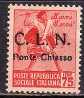 CLN COMITATO DI LIBERAZIONE NAZIONALE PONTE CHIASSO 1945 MONUMENTI E TAMBURINI MONUMENTS CENT. 75c MH SIGNED FIRMATO - Comite De Liberación Nacional (CLN)