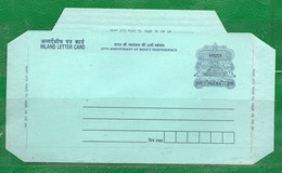 21 India  2 Entero Postal "Inland Letter Card"-"50a. De La Independencia-Lancha Patrullera V.Facial  1 Y 75 Sin Uso - Inland Letter Cards