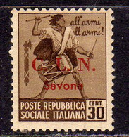 CLN SAVONA 1945 FILIGRANA CORONA CROWN WATERMARK TAMBURINI SOPRASTAMPATO D'ITALIA SURCHARGED CENT.30c MH FIRMATO SIGNED - Nationales Befreiungskomitee