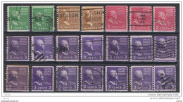 U.S.A.:  1938/43  PRESIDENTS  -  LOT  21  USED  STAMPS  -  D. 10  VERTICAL  -  YV/TELL. 369 A/372 A - Roulettes