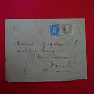 LETTRE BELGIQUE POUR LANGRES VIA PARIS RECOMMANDE 1876 - 1869-1883 Leopold II.