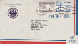 CANADA AFFRANCHISSEMENT COMPOSE SUR LETTRE DE BELLEVILLE POUR L'ECOSSE 1957 - Storia Postale