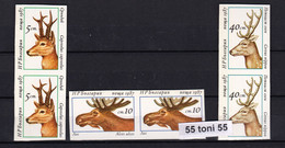 1987 ANIMALS – DEERS Value 5,10,40 ст Pair Imperforare – MNH Bulgarie / Bulgaria - Variétés Et Curiosités