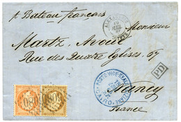 1865 10c (n°21) + 40c (n°23) Obl. GC 5080 + ALEXANDRIE EGYPTE + Cachet Egyptien POSTE VICE REALI EGIZIANE CAIRO En Bleu  - Storia Postale