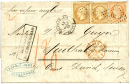 1866 Paire 10c (n°21) + 40c (n°23) Obl. GC 5080 + ALEXANDRIE EGYPTE + AFFRANCHISSEMENT INSUFFISANT  Sur Lettre Pour NEUT - Storia Postale