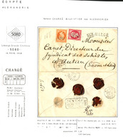 1868 40c (n°23) + 80c (n°24) Obl. GC 5080 + ALEXANDRIE EGYPTE + CHARGE Sur Enveloppe Pour La FRANCE. Verso, Descriptif D - Storia Postale
