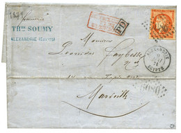 1871 40c BORDEAUX (n°48) TB Margé Obl. GC 5080 + ALEXANDRIE EGYPTE Sur Lettre Pour La FRANCE. Certificat ROUMET. TTB. - Storia Postale