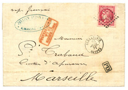 1871 80c BORDEAUX (n°49) 4 Marges énormes Obl. GC 5080 + ALEXANDRIE EGYPTE Sur Lettre Pour La FRANCE. Certificat BEHR. E - Storia Postale