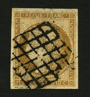 10c CERES (n°1) Obl. Grille. Signé SCHELLER. TTB. - 1849-1850 Ceres