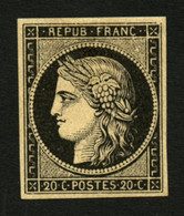 20c Noir (n°3) Neuf *. Cote 625€. Signé BRUN. Superbe. - 1849-1850 Ceres