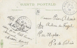 COTE D'OR 21  - AIGNAY LE DUC  - CACHET RECETTE R A4 - ORIGINE RURALE -  ARRIVEE : ETAPLES  R A4  -  1909 - BELLE FRAPPE - Manual Postmarks