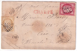 1875 - CERES - ENVELOPPE CHARGEE De ST AMAND MONTROND (CHER) GC 3487 + OR (DERNIER MOIS Du TARIF VD 100 F => 95c) => AIX - 1871-1875 Ceres