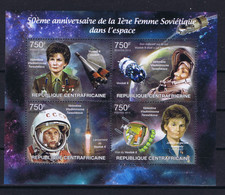 Central African Republic Space 2013 50th Anniversary Of Man In Space. 1st Woman: Valentina Tereshkova. Sheetlet Of 4 Sta - Centrafricaine (République)
