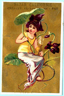 Adorable Chromo Bazar Californie. Calendrier 1883, Année Complète. Fille Assise Sur Des Violettes Géantes. Fond Doré - Petit Format : ...-1900