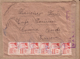 GUERRE D' ESPAGNE AUDE - LETTRE GRIFFE CENSURA VALENCIA VIA CARCASSONNE POUR CAMP DE REFUGIES ESPAGNOLS DE COUIZA 1938 - Marques De Censures Républicaines