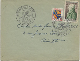 LETTRE AFFRANCHIE N° 954 + N° 969 - CACHET ILLUSTRE -JOURNEE DU TMBRE -PARIS -1954 - Commemorative Postmarks