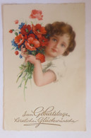 Geburtstag, Kinder, Mode, Blumen, Mohnblumen  1930 ♥ (24135) - Sonstige & Ohne Zuordnung