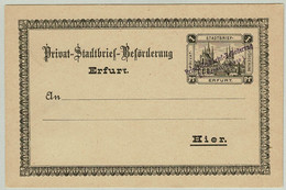 Deutsches Reich, Ganzsachenkarte Privat-Stadtpost Erfurt, Mit Aufdruck, Dom-Hügel / Cathédrale / Cathedral - Kirchen U. Kathedralen
