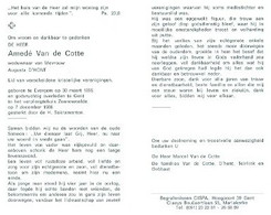 Doodsprentje Van De Cotte Amedé   	30-03-1895 Evergem	07-12-1986 Gent	Weduwnaar Van Augusta D'Hont - Décès