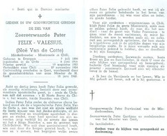 Doodsprentje Van De Cotte Noë   	07-07-1896 Evergem	18-06-1962 Gent Priester, Pater Felix Valesius, Missionaris Chili - Décès