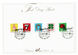 Belgium 2013 Good Luck Stamps First Day Sheet, 1er Jour, Superbe - Cartas & Documentos