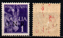 ITALIA RSI - 1944 - SIMBOLO DEL VOLO - VALORE DA 1 LIRA - FRANCOBOLLO CON DIFETTI - MH - Poste Aérienne
