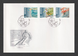 LIECHTENSTEIN 1997 Winter Olympic Games, Nagano: First Day Cover CANCELLED - Invierno 1998: Nagano