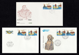 IRELAND/ICELAND/FAROES 1994 EUROPA/St Brendan's Voyages: Set Of 3 First Day Covers CANCELLED - FDC