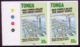 Tonga 1990 Text At Bottom "worlds Oceans Polluted, Marine Life Under Threat" Imperf Plate Proof Pair - Read Description - Umweltverschmutzung