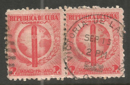 CUBA. 1948. 2c TOBACCO PAIR USED VICTORIA DE LAS TUNAS POSTMARK - Gebraucht
