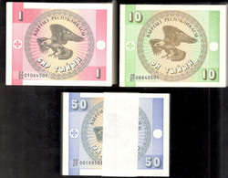 Full Set Lot 3 Pcs Kyrgystan 1 10 50 Tyin UNC - Kirghizistan