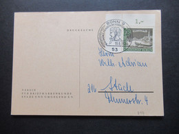 Berlin 1964 Alt Berlin Nr. 219 Eckrand Oben Links PK Mit SST Bonn 9 PK Verein Für Briefmarkenkunde Stade Einladung - Briefe U. Dokumente