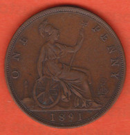 1891 UK (British) QUEEN VICTORIA One Penny - Andere & Zonder Classificatie