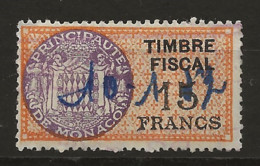 TIMBRES FISCAUX DE MONACO SERIE UNIFIEE  De 1949   N°7  15 Francs Vert Oblitéré - Fiscales