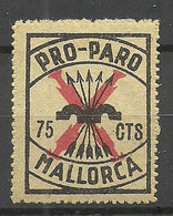 SPAIN Spanien Espana 1937 GUERRA CIVIL MALLORCA PRO PARO 75 Cts. Civil War * Seria Number At Backside - Sin Clasificación