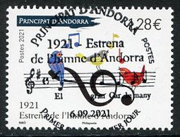 ANDORRA (2021) 1921 Estrena De L'himne D'Andorra, Himno, Music, Anthem, Hymne, Musique, Oiseau, Birds, Notes - First Day - Usados