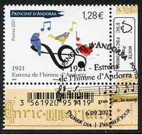ANDORRA (2021) 1921 Estrena De L'himne D'Andorra, Himno, Music, Anthem, Hymne, Musique, Oiseau, Birds, Notes - First Day - Gebraucht