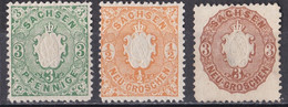 Sachsen 1863 - Mi.Nr. 14, 15 + 18 - Ungebraucht Unused - Sachsen
