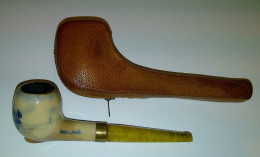 Pipe Hollandaise En Céramique Et Tube Acrylique Avec étui Cuir - Porcelain Pipes