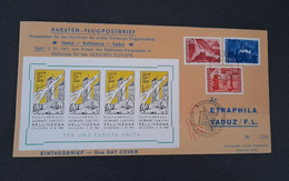 Liechtenstein 1961 Vol Par Fusée Bellinzona Enveloppe Spéciale Avec Bloc De 4 Vignettes Jaunes - Luchtpostzegels