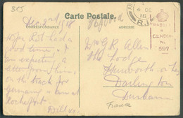 C.P. (CINEY - SORINNE Route De DINANT) Dc ARMY POST OFFICE 4 Déc. 1918 R.I. (expédiée De ROchefort) Vers Darlington Durh - Autres & Non Classés