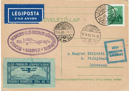 CTN71- HONGRIE CP AVION 14/7/1934 - Cartas & Documentos